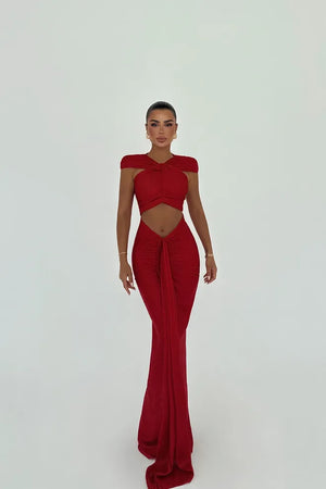 Robe CLÉOPÂTRE longue  drapée à découpes – Glamour & Élégante