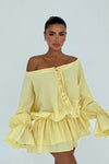 Mini-Robe Babydoll Jaune Soleil – Manches Cloche Bohème Chic 🌼