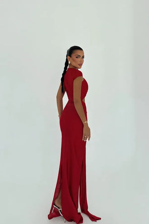 Robe CLÉOPÂTRE longue  drapée à découpes – Glamour & Élégante