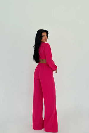 Ensemble pantalon fluide & chemise nouée – Chic décontracté