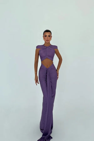 Robe CLÉOPÂTRE longue  drapée à découpes – Glamour & Élégante