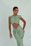 Robe CLÉOPÂTRE longue  drapée à découpes – Glamour & Élégante