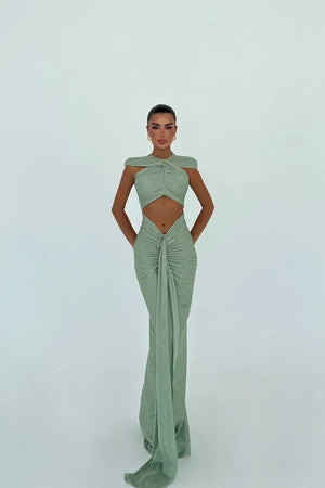 Robe CLÉOPÂTRE longue  drapée à découpes – Glamour & Élégante