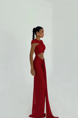 Robe CLÉOPÂTRE longue  drapée à découpes – Glamour & Élégante